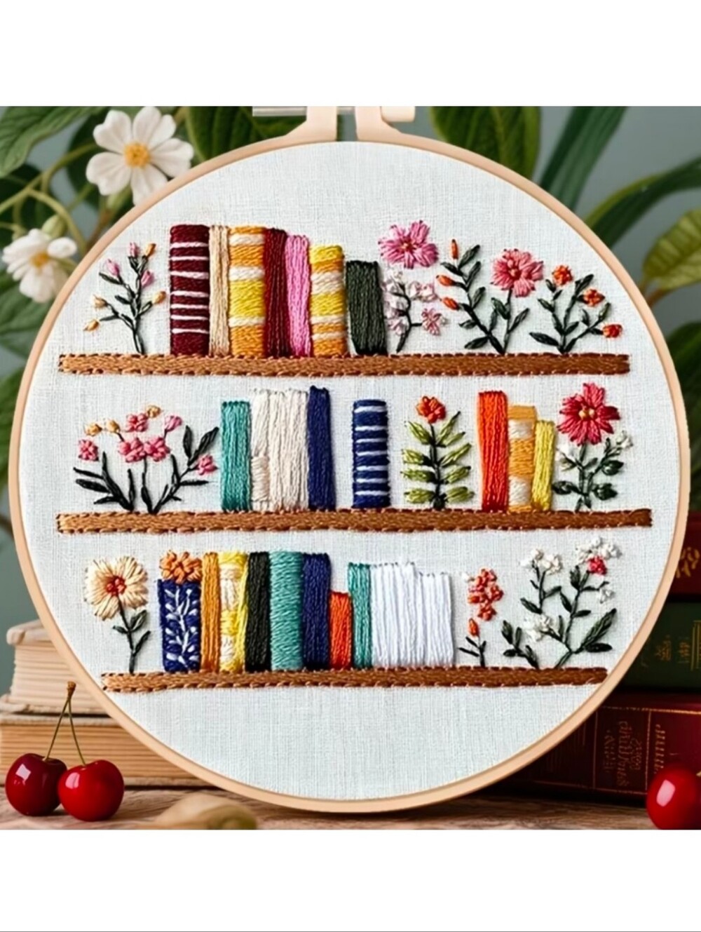 DIY Embroidery For Beginners Craft Kit Floral Book Shelf Complete Kit NWT